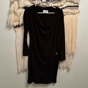 Joseph Ribkoff Faux Wrap Black Dress Womens Size 14 Long Sleeve Cowl Neckline